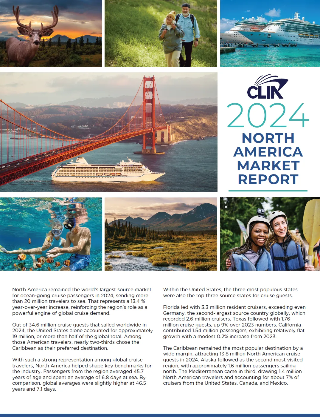 2024 North America Source Passenger Report [Image is of the report cover, featuring a collage of North American-centric destinations and smiling cruise guests]